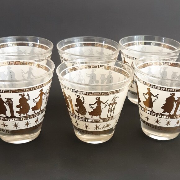 VTG Mid Century Set of 6 Lowball Whisky Glasses Tapered Aldon Goddess Starburst - Picture 3 of 15